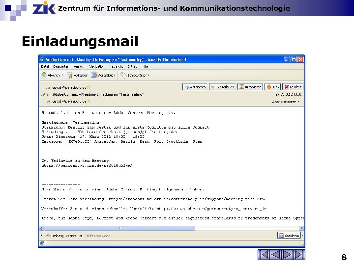 Zentrum für Informations- und Kommunikationstechnologie Einladungsmail 8 