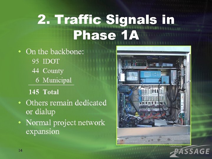 2. Traffic Signals in Phase 1 A • On the backbone: 95 IDOT 44