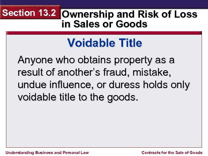 Section 13. 2 Ownership and Risk of Loss in Sales or Goods Voidable Title