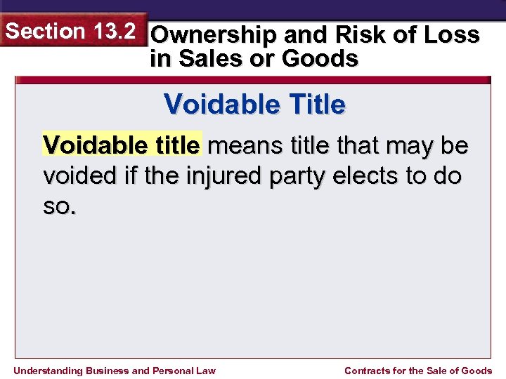 Section 13. 2 Ownership and Risk of Loss in Sales or Goods Voidable Title