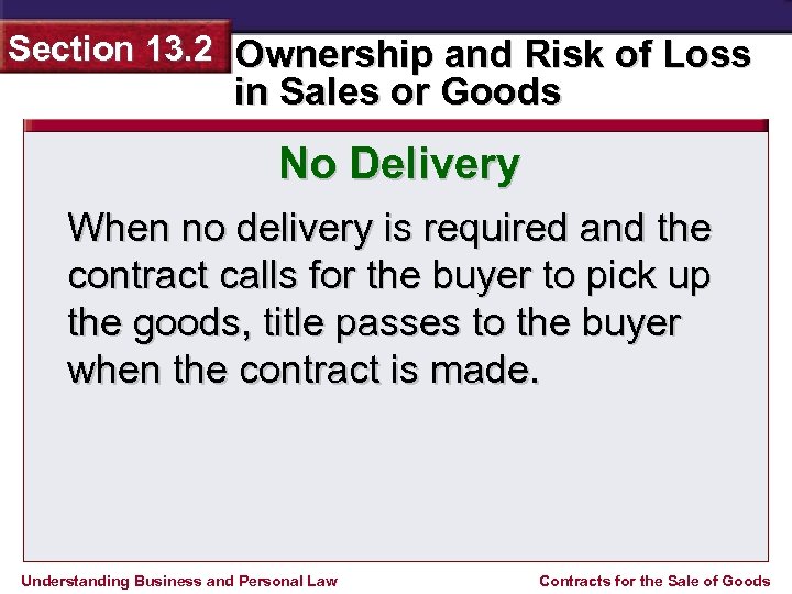 Section 13. 2 Ownership and Risk of Loss in Sales or Goods No Delivery