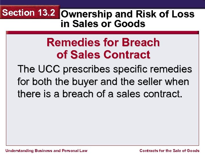 Section 13. 2 Ownership and Risk of Loss in Sales or Goods Remedies for