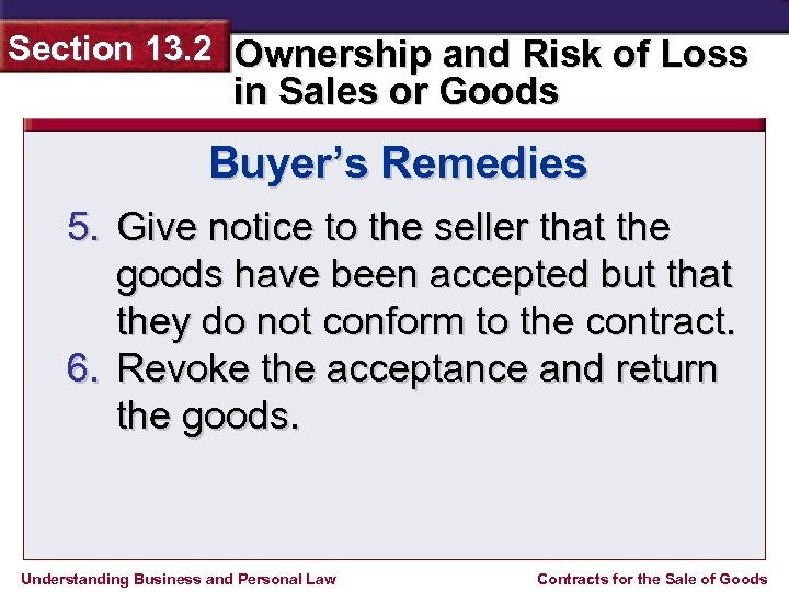 Section 13. 2 Ownership and Risk of Loss in Sales or Goods Buyer’s Remedies