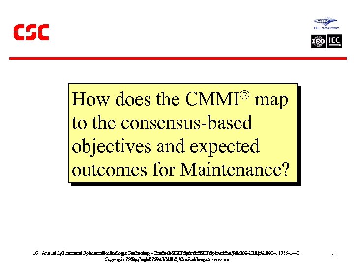 How does the CMMI map to the consensus-based objectives and expected outcomes for Maintenance?