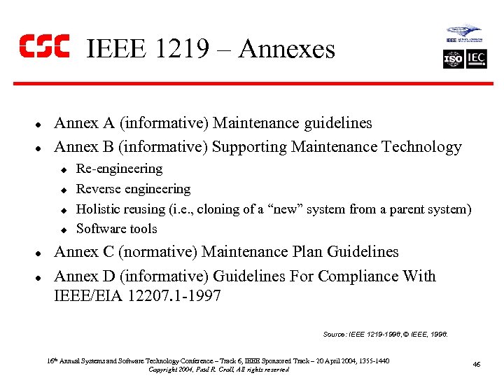 IEEE 1219 – Annexes l l Annex A (informative) Maintenance guidelines Annex B (informative)