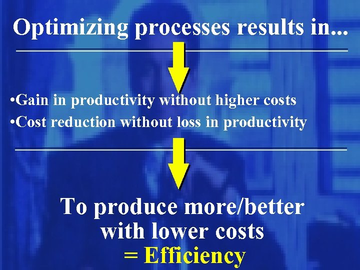 Optimizing processes results in. . . • Gain in productivity without higher costs •