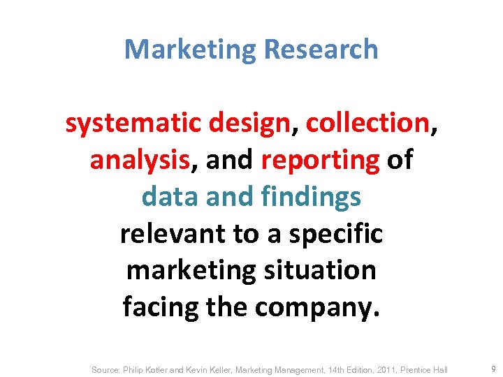 Marketing Research systematic design, collection, analysis, and reporting of data and findings relevant to