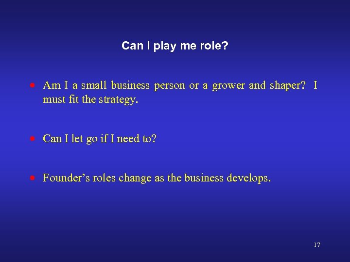 Can I play me role? · Am I a small business person or a