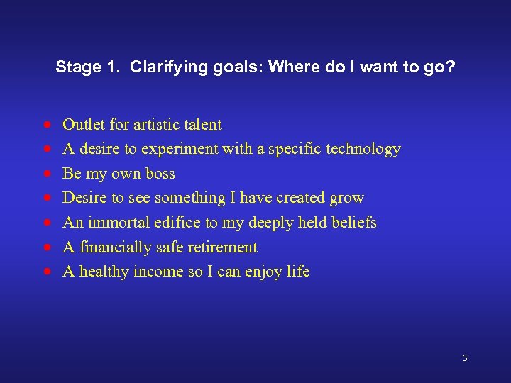 Stage 1. Clarifying goals: Where do I want to go? · · · ·