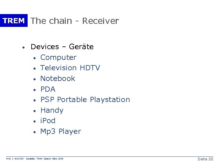 TREM The chain - Receiver · Prof. J. WALTER Devices – Geräte · Computer