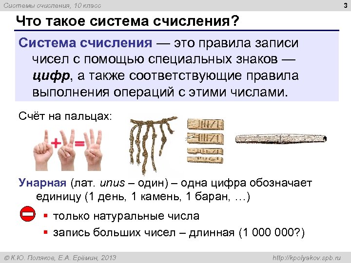 3 Системы счисления, 10 класс Что такое система счисления? Система счисления — это правила