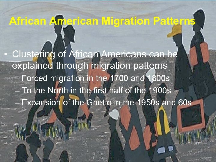 African American Migration Patterns • Clustering of African Americans can be explained through migration