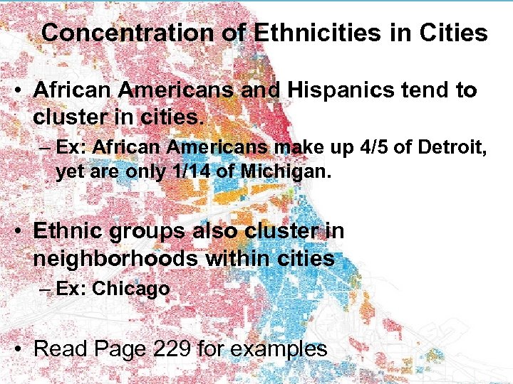 Concentration of Ethnicities in Cities • African Americans and Hispanics tend to cluster in