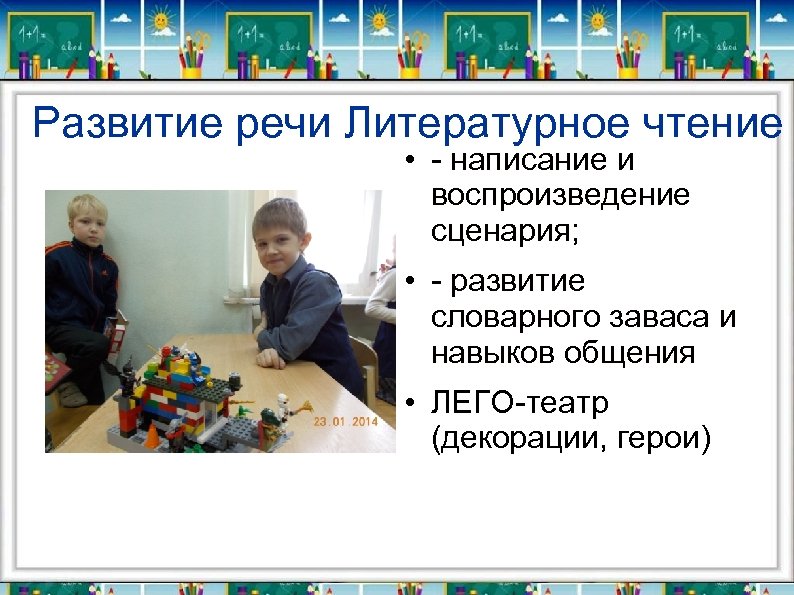 Развитие речи Литературное чтение • - написание и воспроизведение сценария; • - развитие словарного