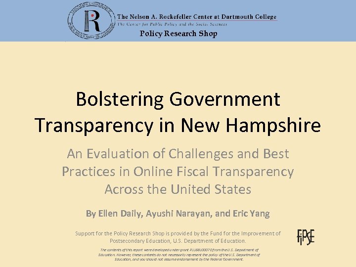 Policy Research Shop Bolstering Government Transparency in New Hampshire An Evaluation of Challenges and