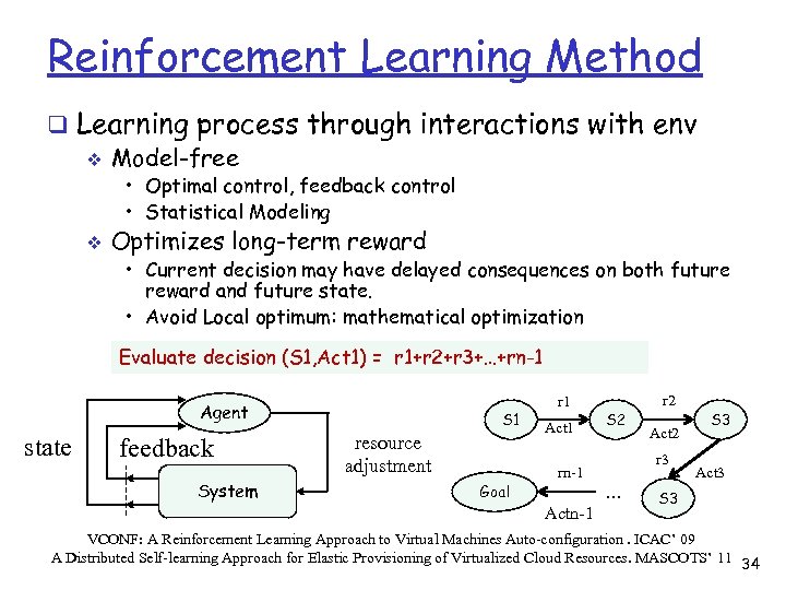 Reinforcement Learning Method q Learning process through interactions with env v Model-free • Optimal