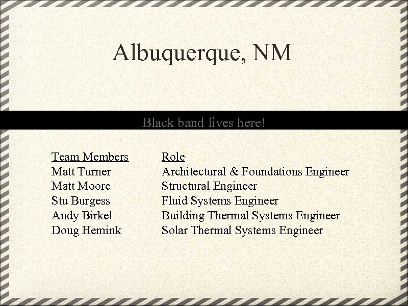 Albuquerque, NM Black band lives here! Team Members Matt Turner Matt Moore Stu Burgess
