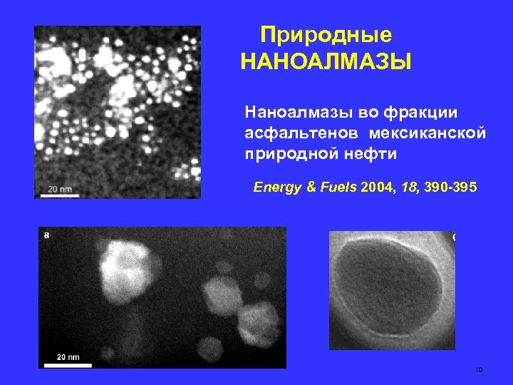 Природные НАНОАЛМАЗЫ Наноалмазы во фракции асфальтенов мексиканской природной нефти Energy & Fuels 2004, 18,