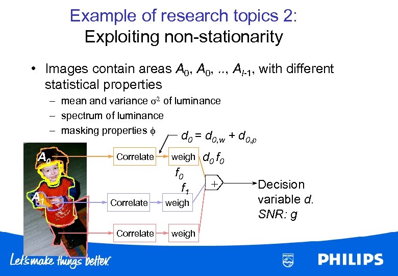 Example of research topics 2: Exploiting non-stationarity • Images contain areas A 0, .