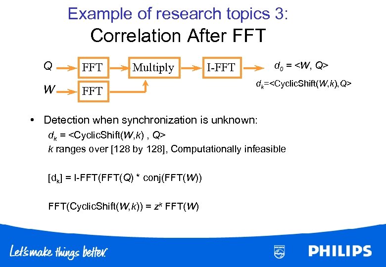 Example of research topics 3: Correlation After FFT Q W FFT Multiply FFT d
