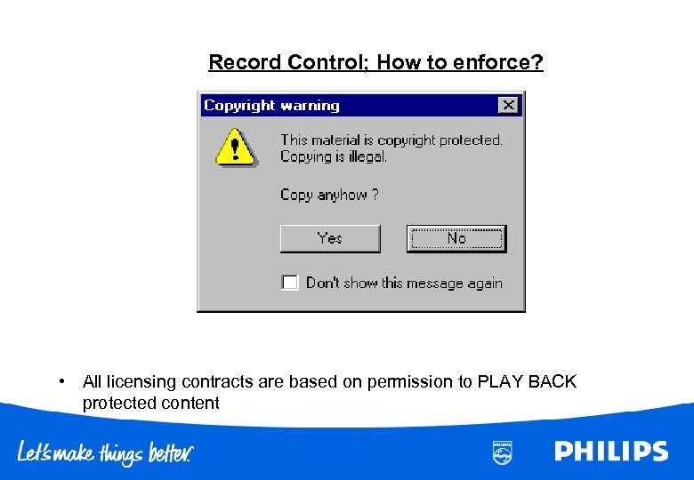Record Control; How to enforce? • All licensing contracts are based on permission to