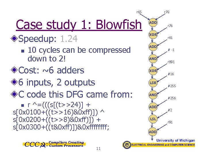 r 65 Case study 1: Blowfish ADD XOR Speedup: 1. 24 n r 70