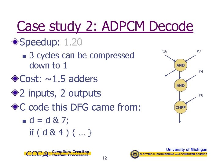 Case study 2: ADPCM Decode Speedup: 1. 20 n 3 cycles can be compressed