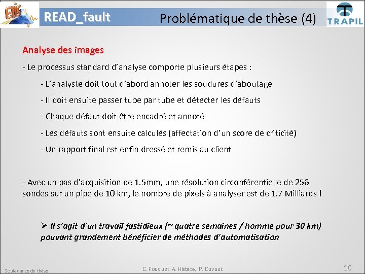 READ_fault Problématique de thèse (4) Analyse des images - Le processus standard d’analyse comporte