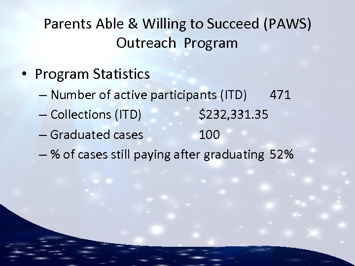 Parents Able & Willing to Succeed (PAWS) Outreach Program • Program Statistics – Number