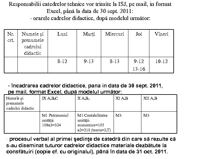 Responsabilii catedrelor tehnice vor trimite la ISJ, pe mail, in format Excel, până la