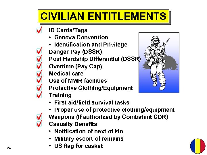 CIVILIAN ENTITLEMENTS 24 ID Cards/Tags • Geneva Convention • Identification and Privilege Danger Pay