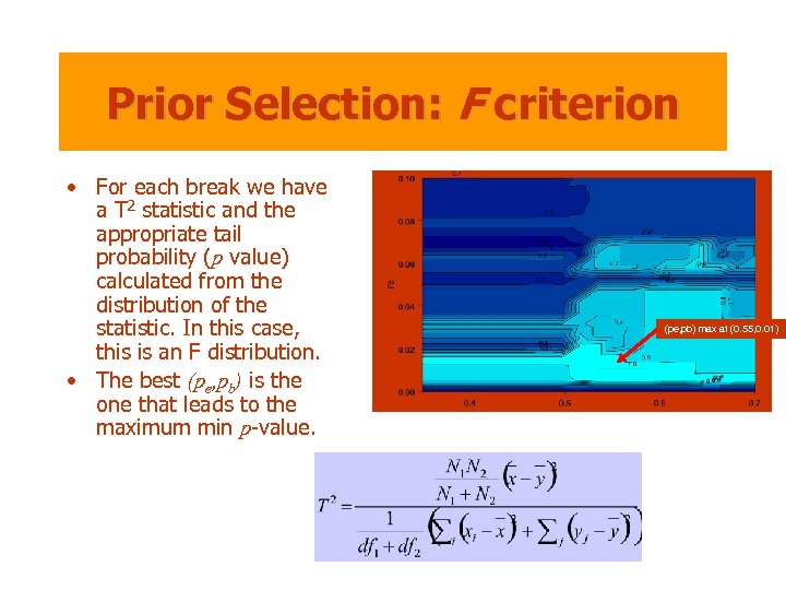 Prior Selection: F criterion • For each break we have a T 2 statistic