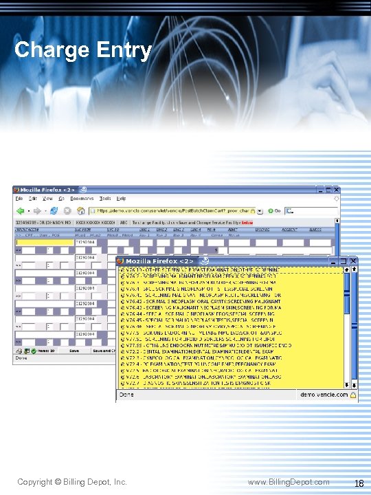 Charge Entry Copyright © Billing Depot, Inc. www. Billing. Depot. com 18 