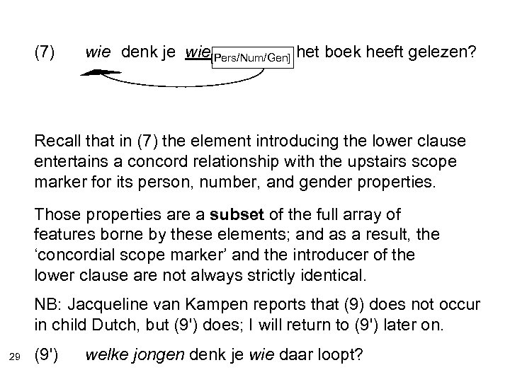 (7) wie denk je wie[Pers/Num/Gen] het boek heeft gelezen? wat Recall that in (7)