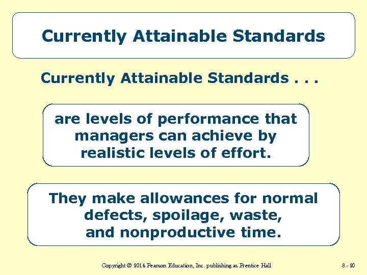 Currently Attainable Standards. . . are levels of performance that managers can achieve by