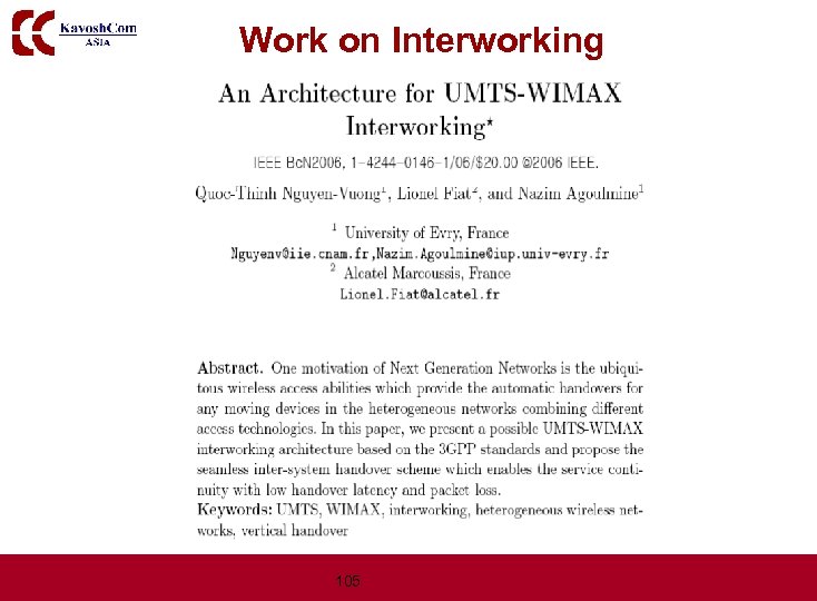 Work on Interworking 105 