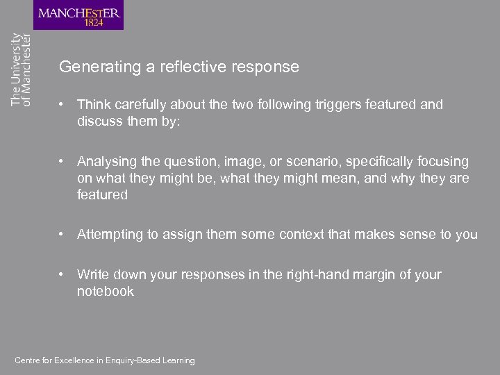 Generating a reflective response • Think carefully about the two following triggers featured and