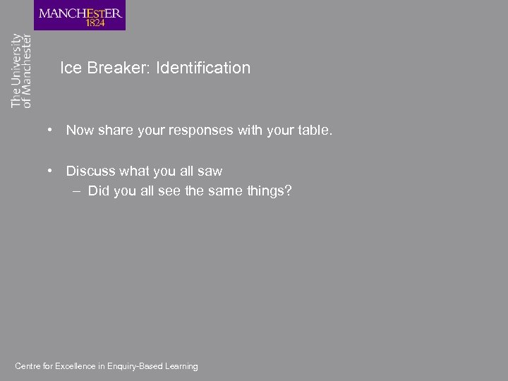 Ice Breaker: Identification • Now share your responses with your table. • Discuss what
