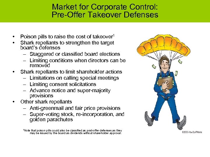 Market for Corporate Control: Pre-Offer Takeover Defenses • • Poison pills to raise the