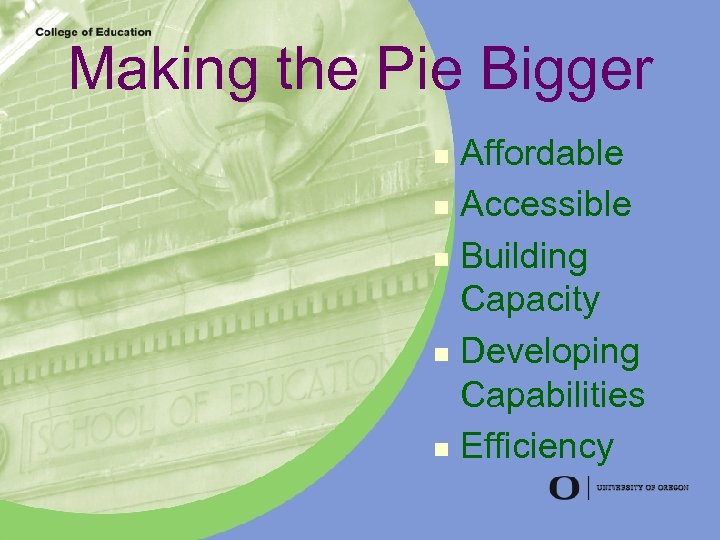 Making the Pie Bigger Affordable n Accessible n Building Capacity n Developing Capabilities n