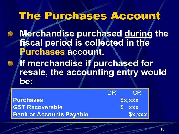 The Purchases Account Merchandise purchased during the fiscal period is collected in the Purchases