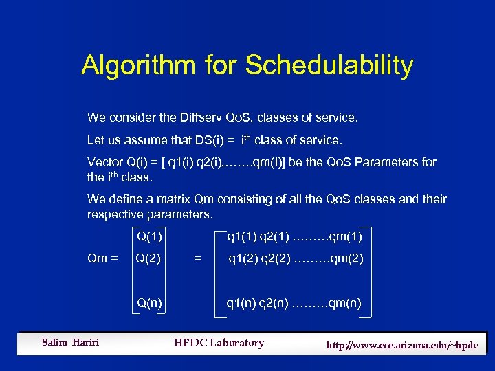 Algorithm for Schedulability We consider the Diffserv Qo. S, classes of service. Let us