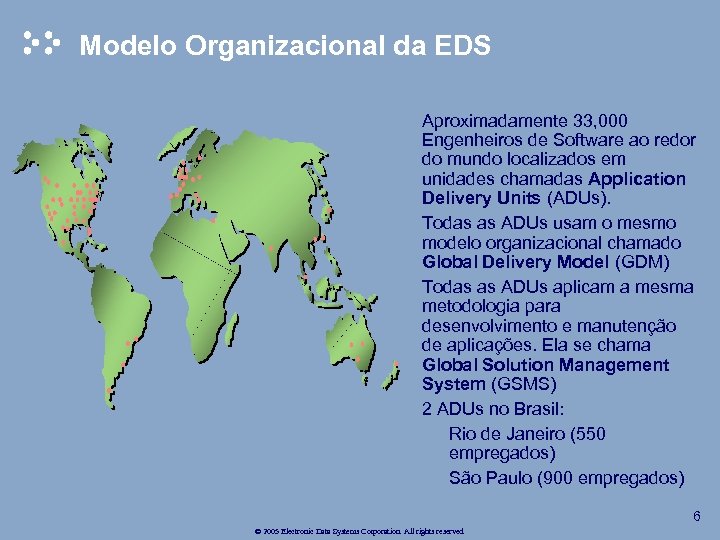 Modelo Organizacional da EDS • Aproximadamente 33, 000 Engenheiros de Software ao redor do