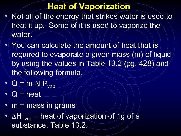 Heat of Vaporization • Not all of the energy that strikes water is used