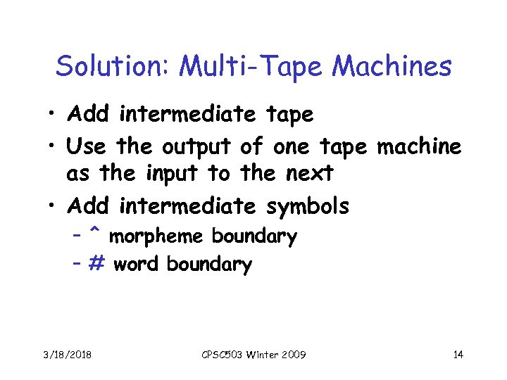 Solution: Multi-Tape Machines • Add intermediate tape • Use the output of one tape