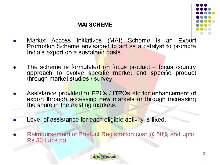 MAI SCHEME l Market Access Initiatives (MAI) Scheme is an Export Promotion Scheme envisaged