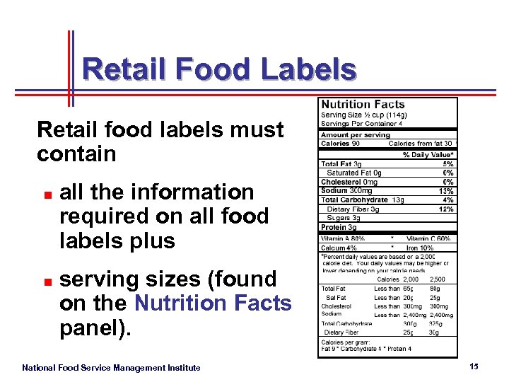 Retail Food Labels Retail food labels must contain n n all the information required