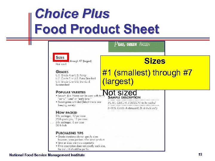 Choice Plus Food Product Sheet Sizes #1 (smallest) through #7 (largest) Not sized National