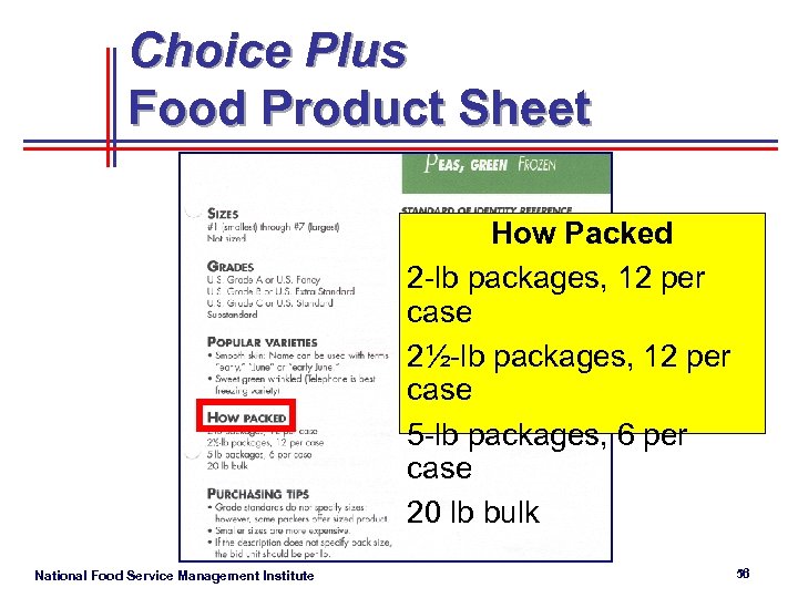 Choice Plus Food Product Sheet How Packed 2 -lb packages, 12 per case 2½-lb