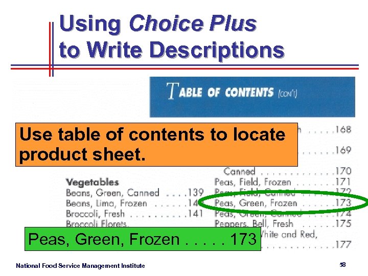 Using Choice Plus to Write Descriptions Use table of contents to locate product sheet.